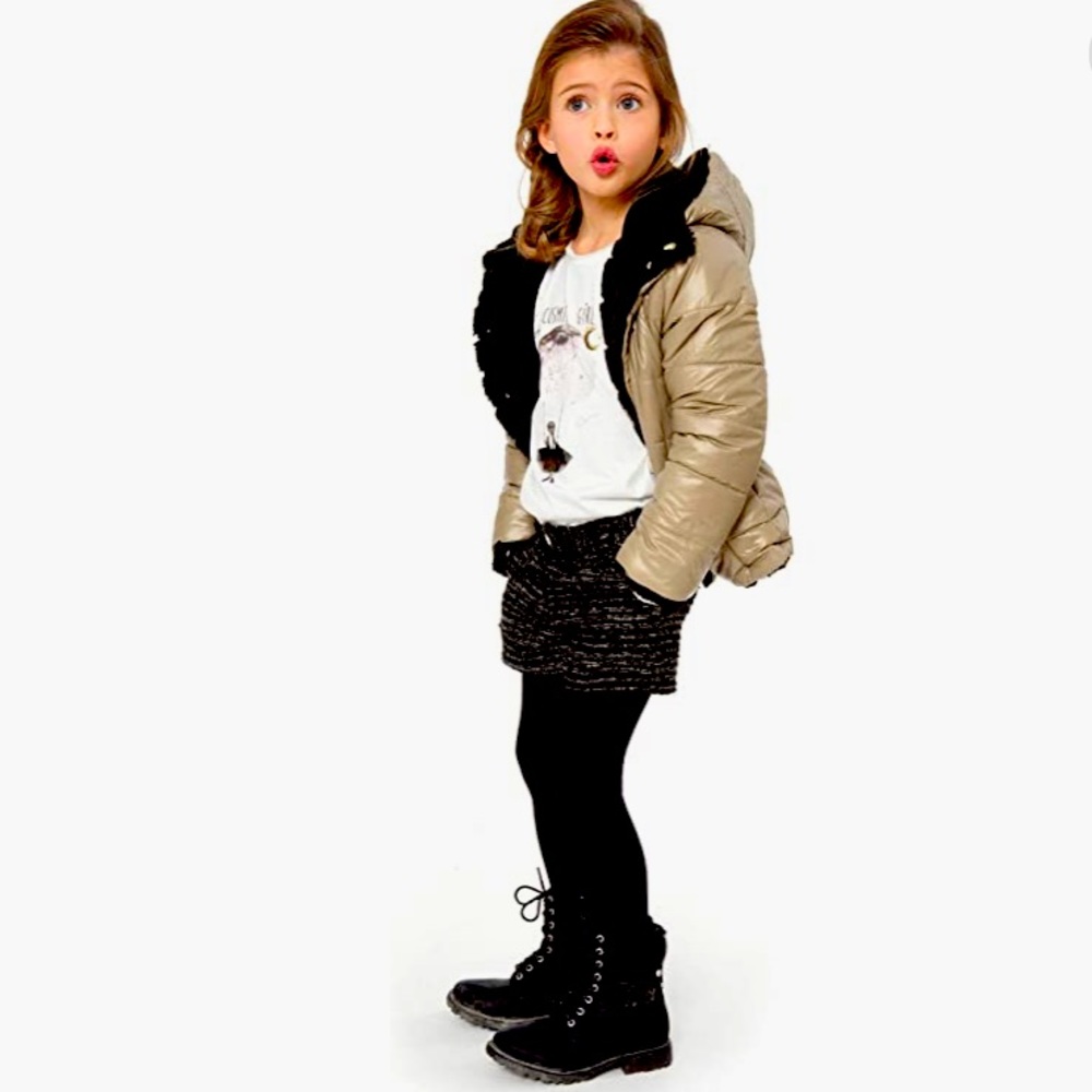 🌙3 POMMES Reversible Coat Jacket 11/12 girls faux fur moon 🌙